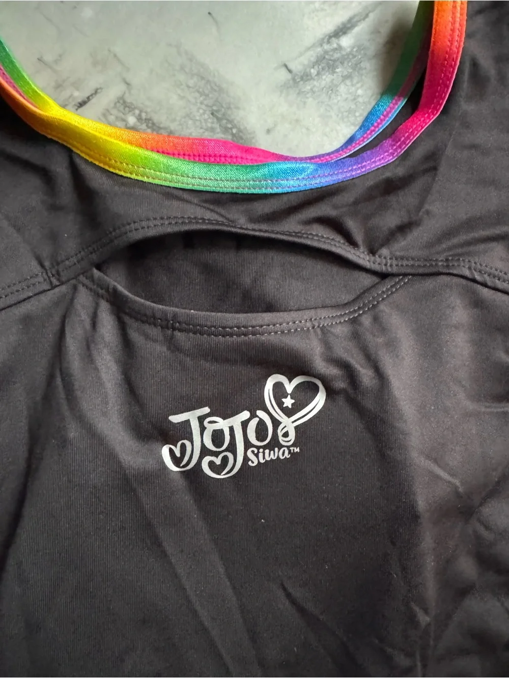 NWT New JOJO SIWA by DANSKIN Black Rainbow Trim Bow Cut Out Leotard L 12 14